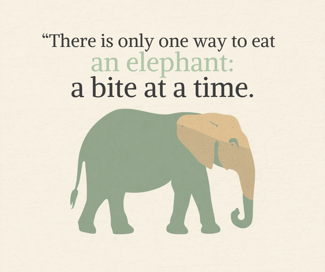 There%20is%20only%20one%20way%20to%20eat%20an%20elephant%20a%20bite%20at%20a%20time